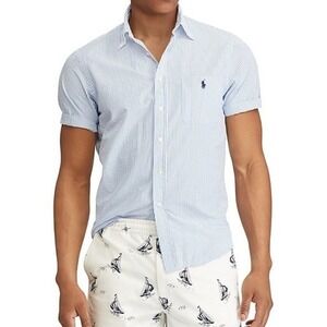 Ralph Lauren Mens XL Classic Fit RL Untucked Blue White Striped SS Button Down